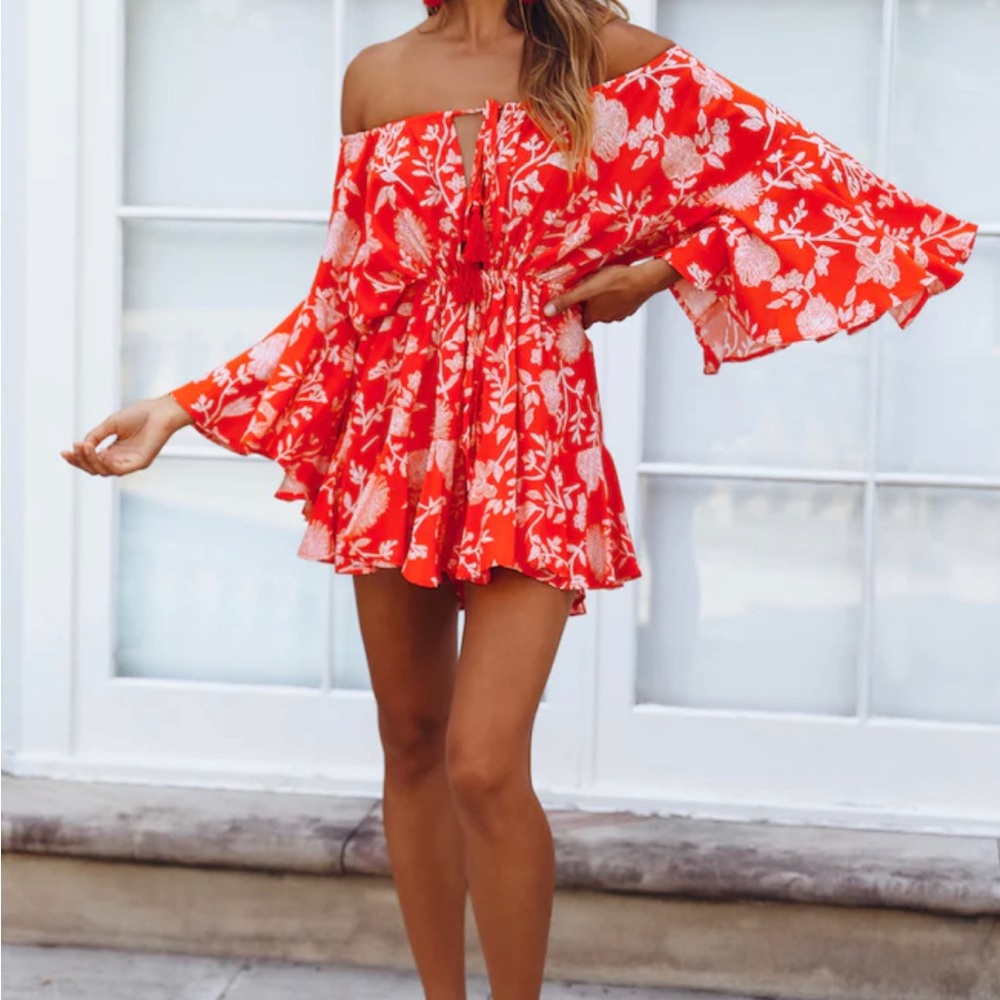 Hello Molly Red Floral Off-Shoulder Romper - Picture 3 of 3